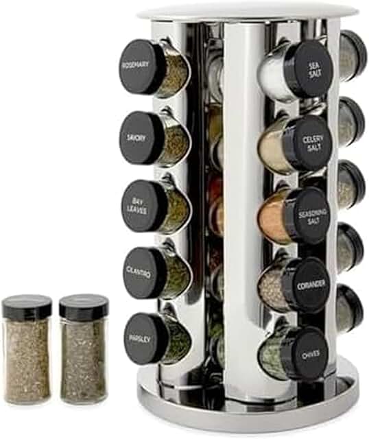 20-Jar Revolving Spice Rack with Spices