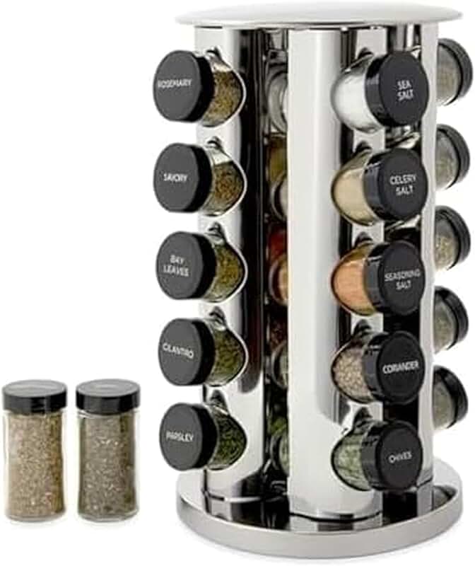 20-Jar Revolving Spice Rack with Spices