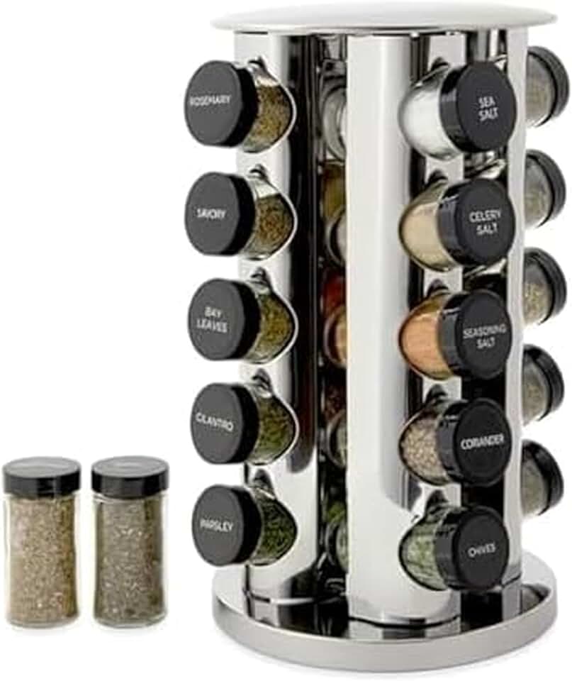 20-Jar Revolving Spice Rack with Spices
