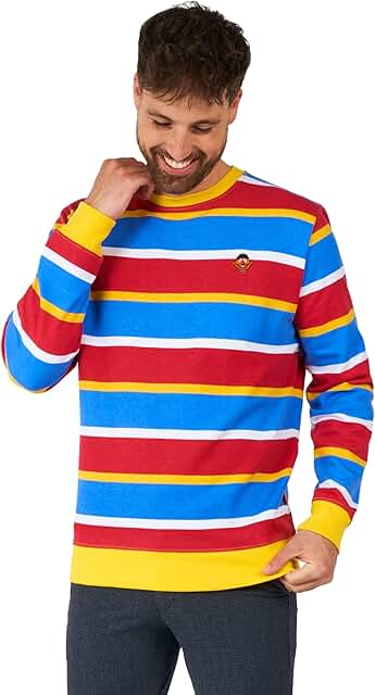 Men's Multicolor Sesame Street Slim Fit Crew Neck Sweater