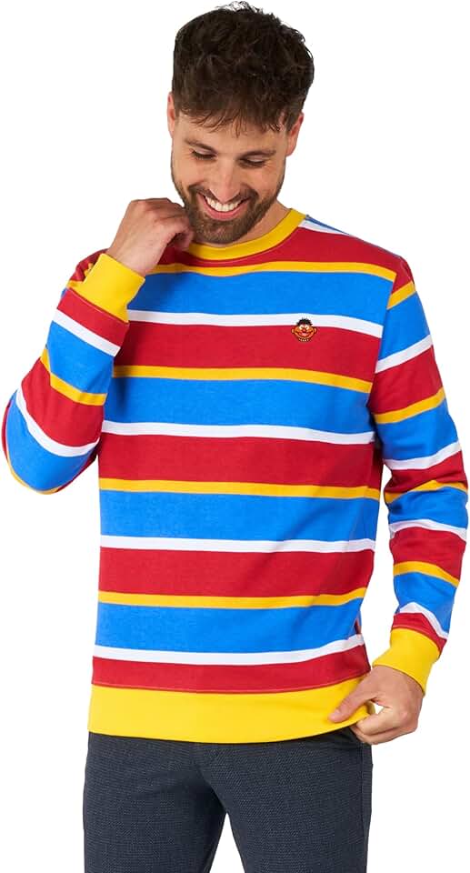 Men's Multicolor Sesame Street Slim Fit Crew Neck Sweater