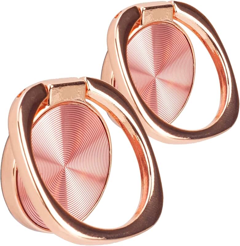 Two Rose Gold Rounded Cell Phone Ring Holders with 360° Rotation