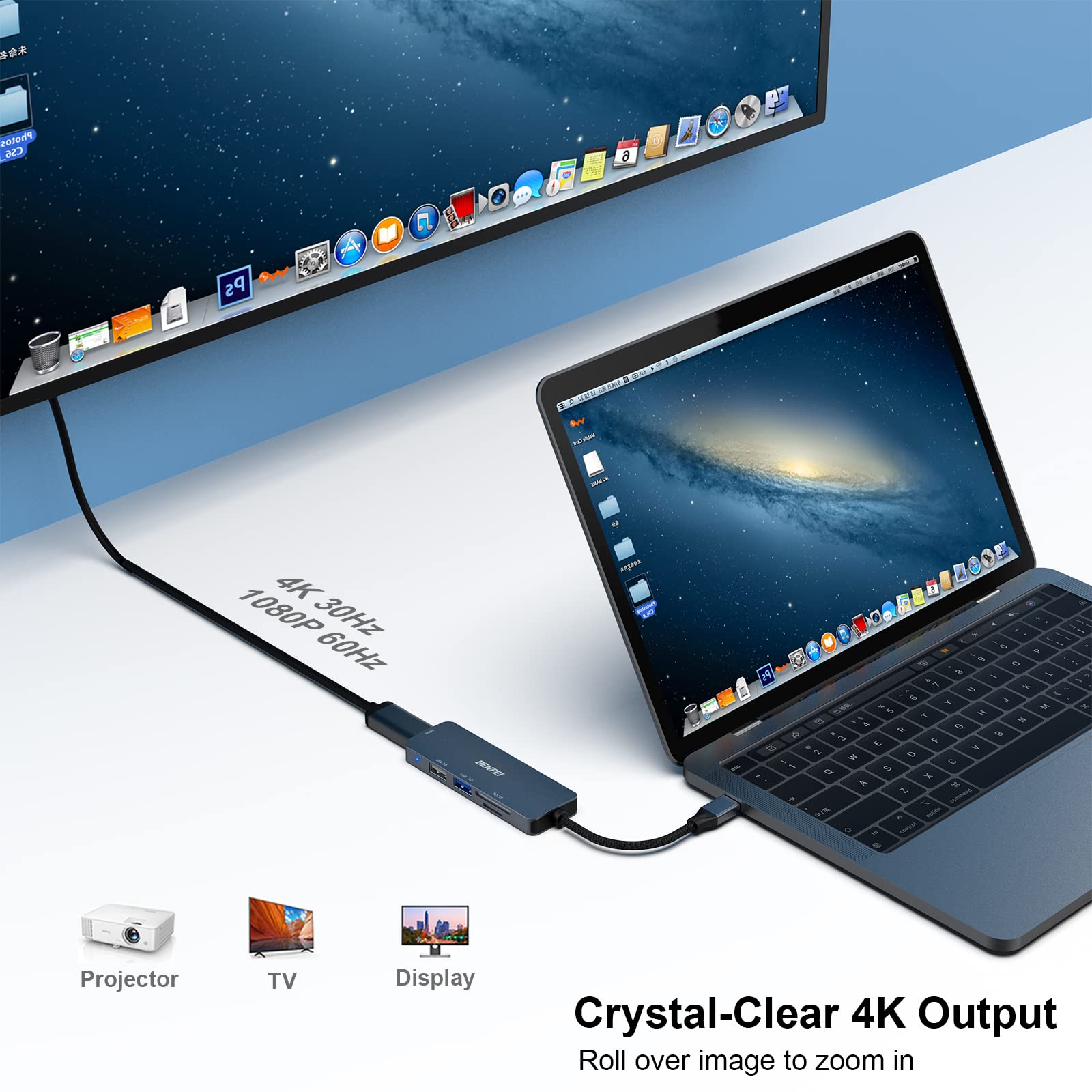 USB C to HDMI, USB Type-C Hub, 2 Port USB-C to USB, USB C to SD/TF Card Compatible with MacBook Pro 2022/2021/2019, Samsung Galaxy S9/S8, Surface Book 2, Dell XPS 13/15, Pixelbook and More