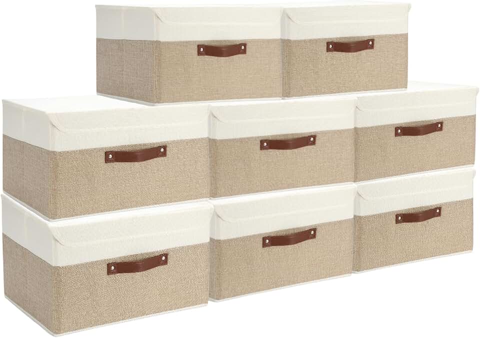 Set of 8 Fabric Storage Bins with Lids