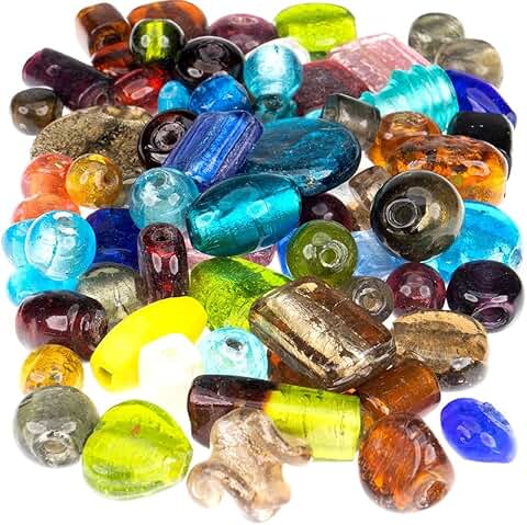 1 lb Assorted Silver Foil Glass Bead Mix for Crafts