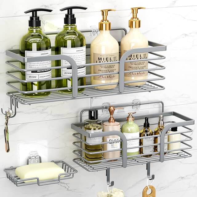 3 Pack Shower Caddies with Adhesive Wall Mounts