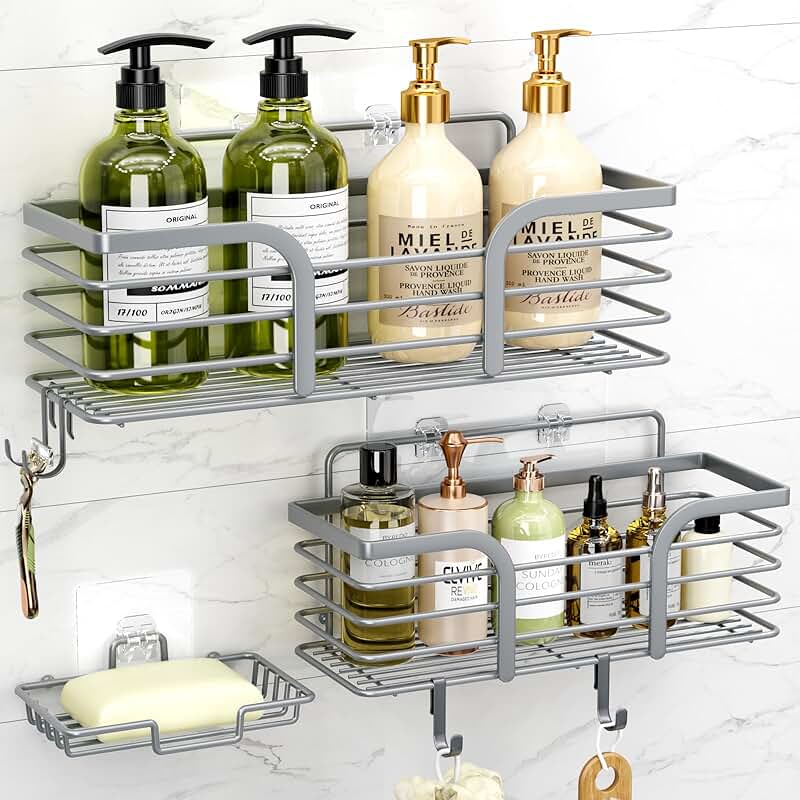 3 Pack Shower Caddies with Adhesive Wall Mounts