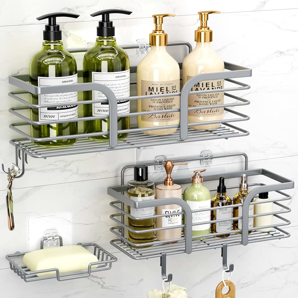 3 Pack Shower Caddies with Adhesive Wall Mounts
