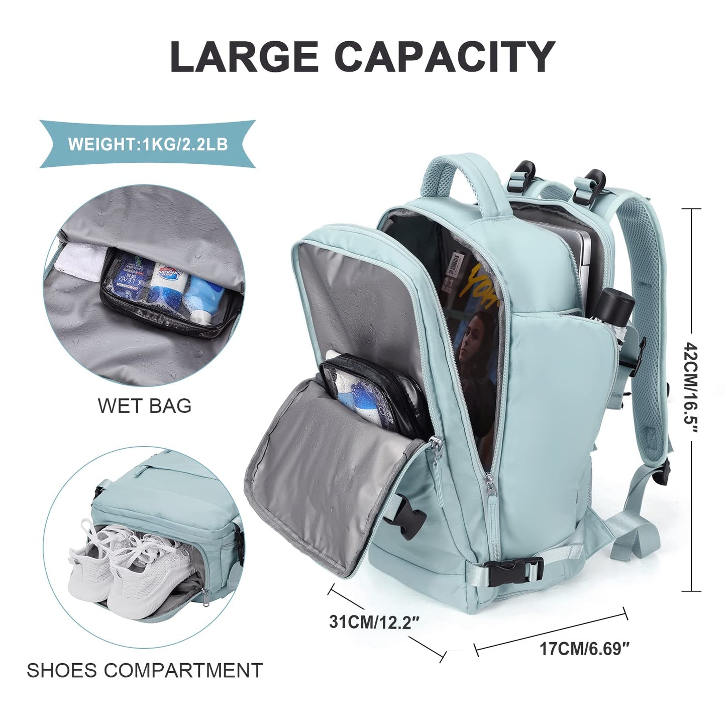 Large Travel Backpack Women, Carry On Backpack,Hiking Backpack Waterproof Outdoor Sports Rucksack Casual Daypack School Bag