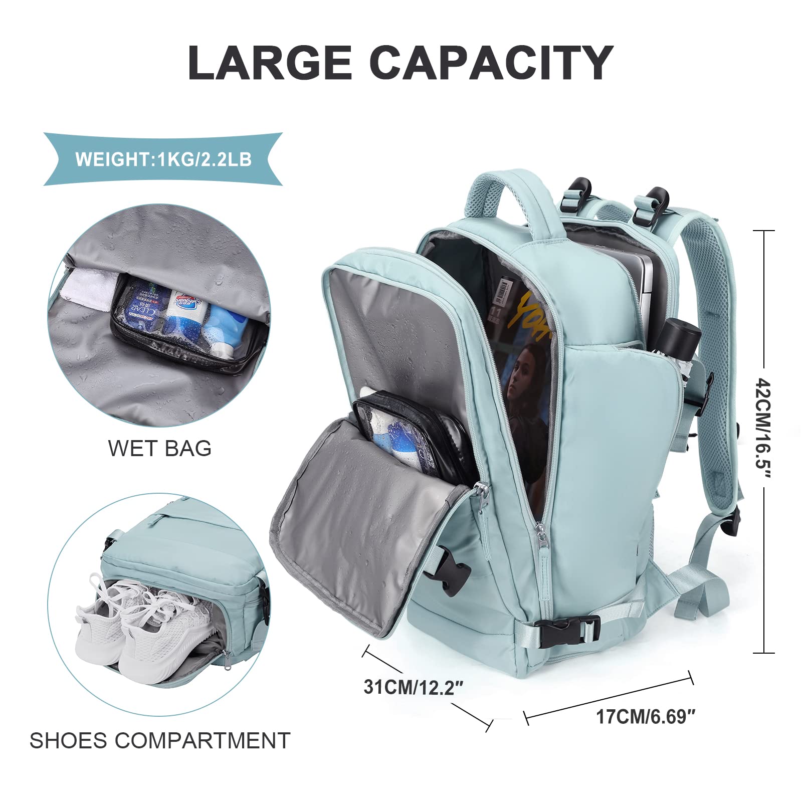 Large Travel Backpack Women, Carry On Backpack,Hiking Backpack Waterproof Outdoor Sports Rucksack Casual Daypack School Bag