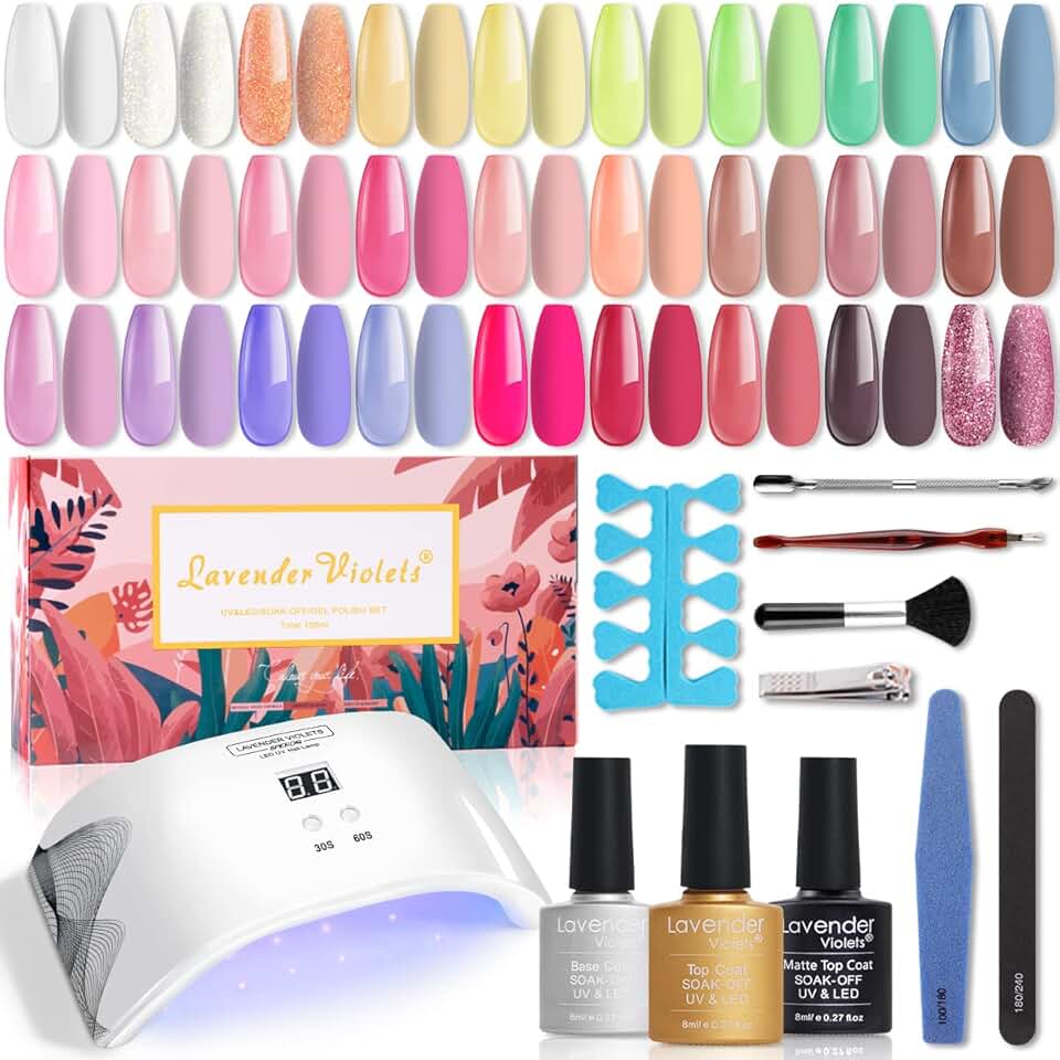 Lavender Violets 30-Color Gel Nail Polish Kit with UV Light
