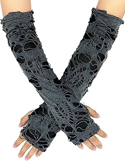 Black Ripped Fingerless Elbow Gloves for Women