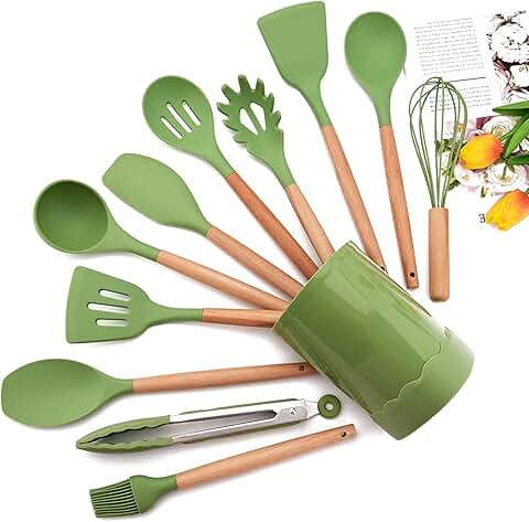 12-Piece Green Silicone Cooking Utensil Set