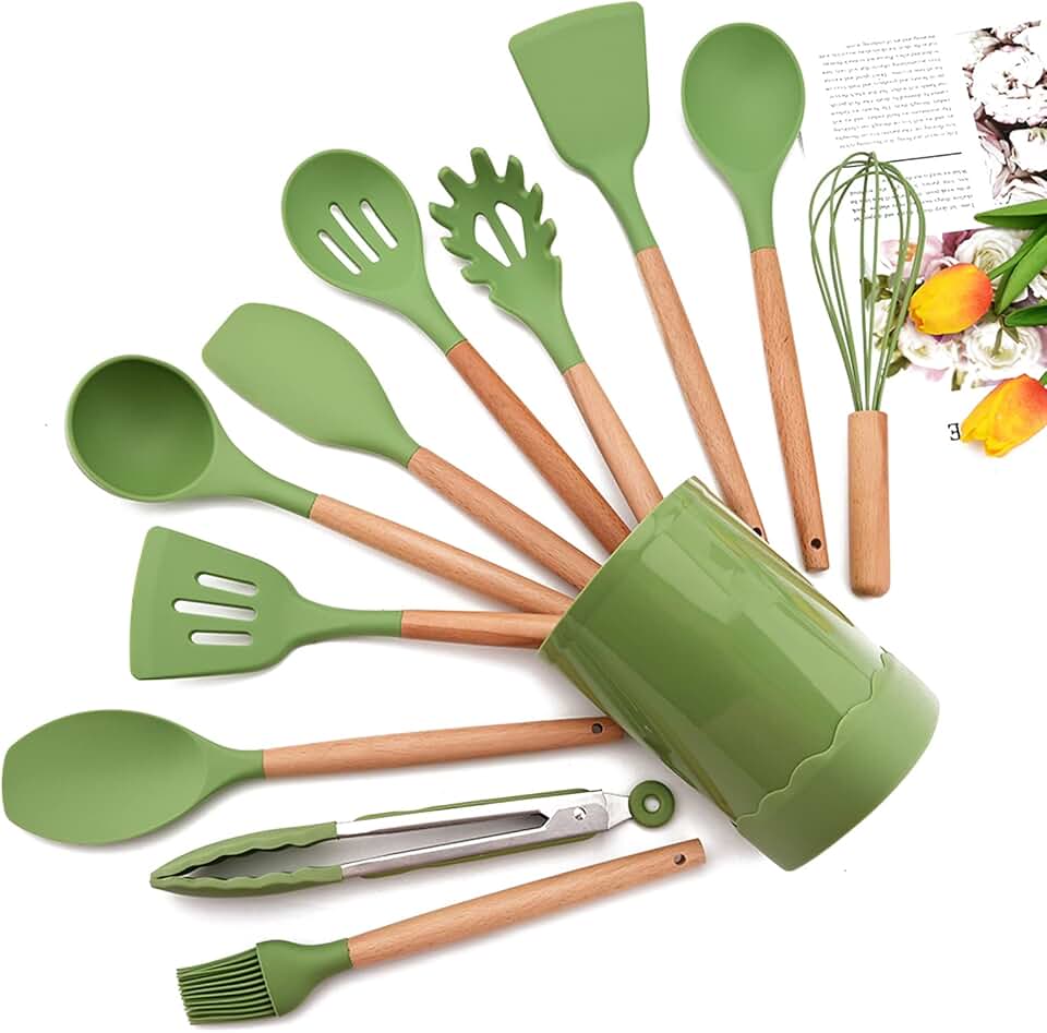 12-Piece Green Silicone Cooking Utensil Set
