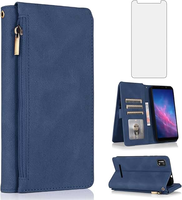 Wallet case with screen protector and wrist strap