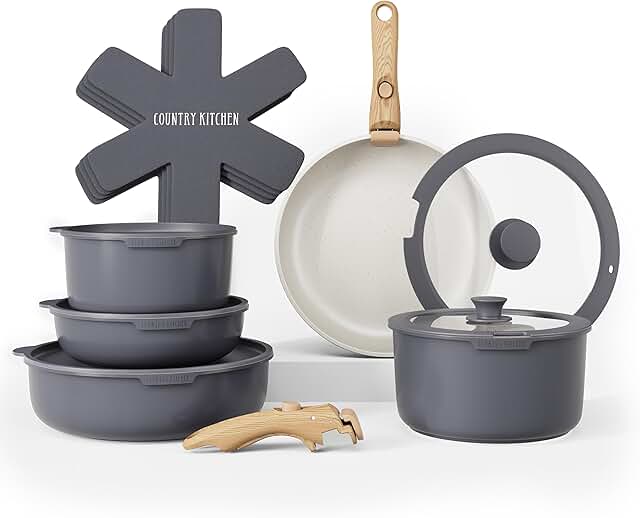Country Kitchen Cookware Set with Removable Handle