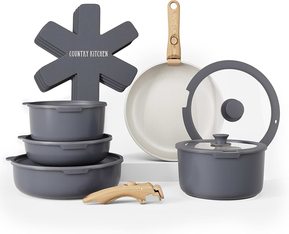 Country Kitchen Cookware Set with Removable Handle