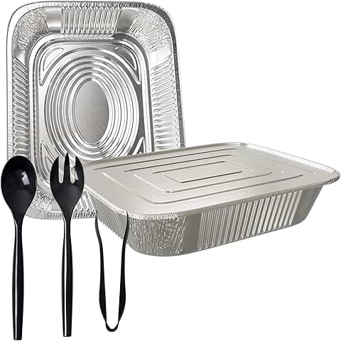 Set of 40 aluminum baking and roasting pans with lids and utensils