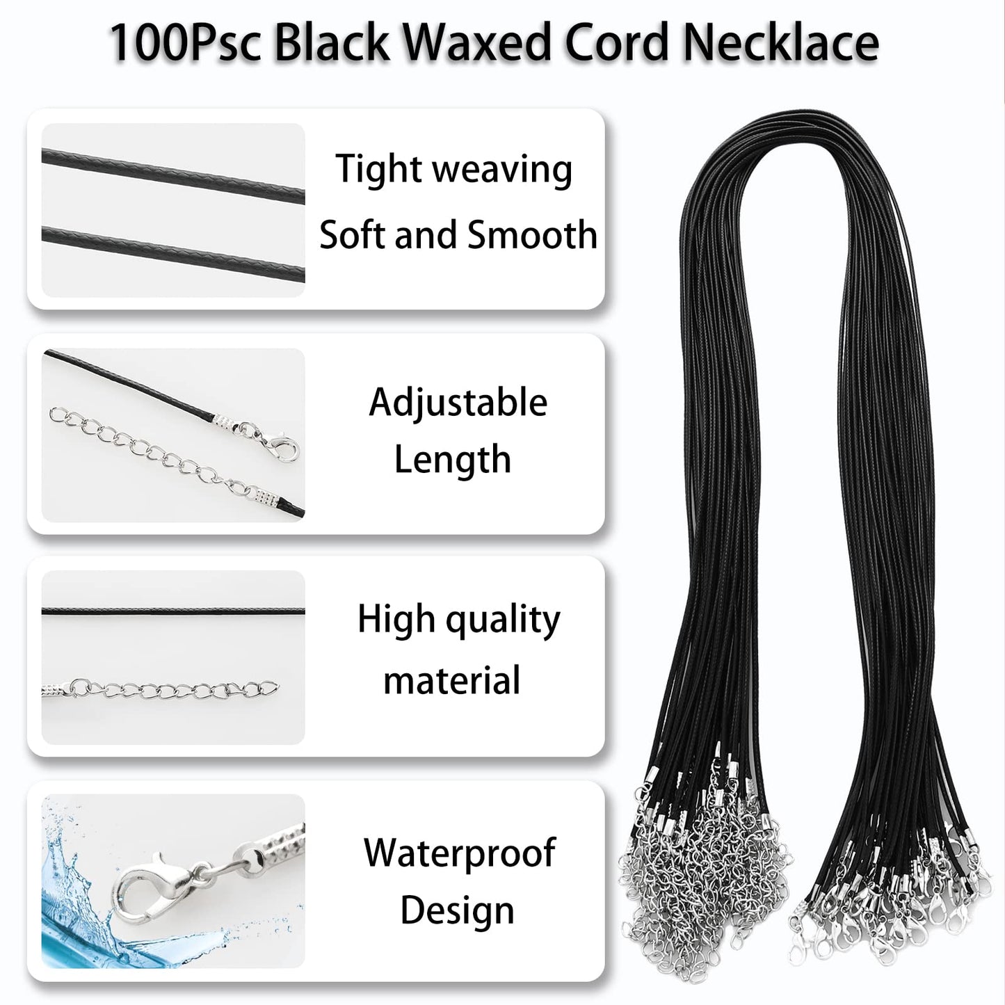 Bulk Black Waxed Necklace Cord for Jewelry Making