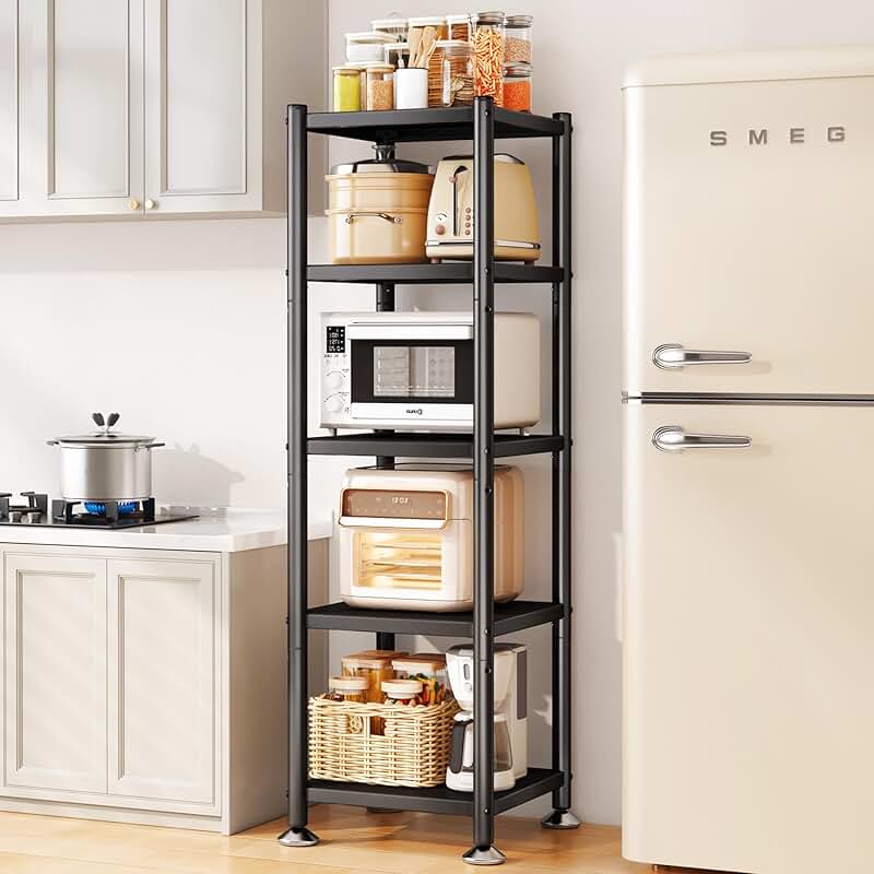 5-Tier Adjustable Metal Storage Shelves with Wheels
