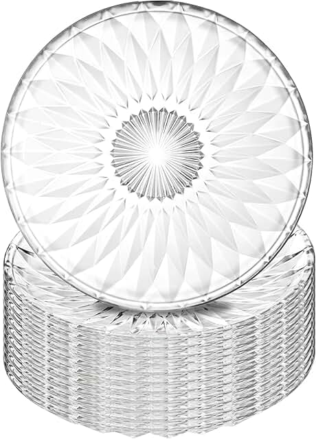 Set of 12 clear 8-inch round glass salad and dessert plates
