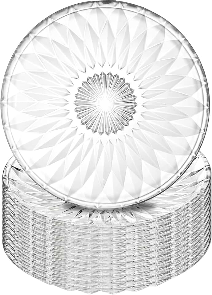 Set of 12 clear 8-inch round glass salad and dessert plates