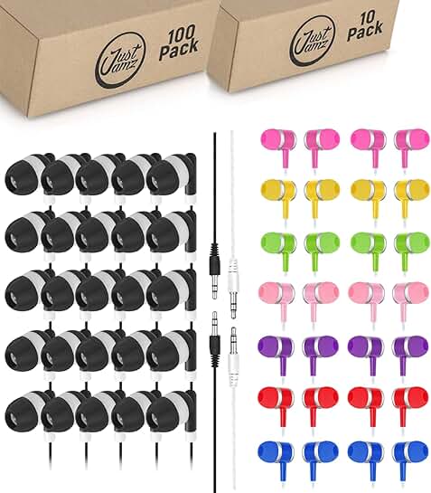 110 Pack Wired Earbuds with Disposable and Colorful Headphones