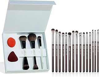 Face and eye makeup brushes with sponge set