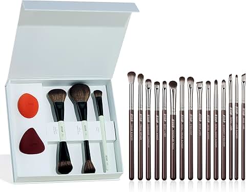 Face and eye makeup brushes with sponge set