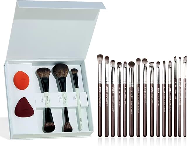 Face and eye makeup brushes with sponge set