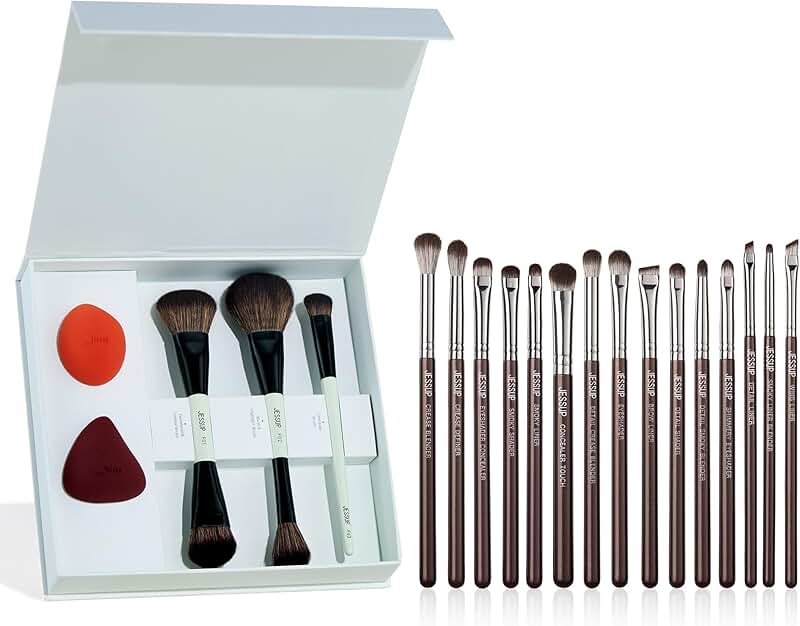 Face and eye makeup brushes with sponge set