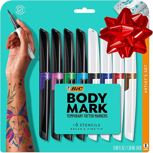 8-Color Temporary Tattoo Marker Set with Mixed Tips