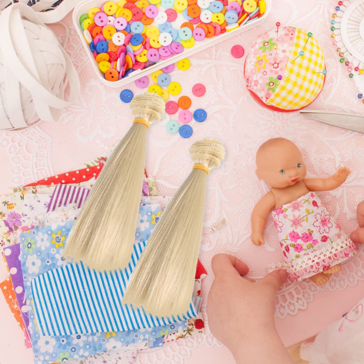 5pcs Dark Khaki Synthetic Doll Hair Wefts 15cm