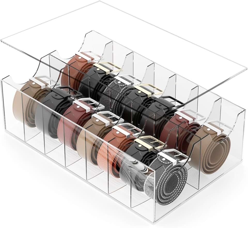 Large Clear Acrylic Belt Organizer with Dust Cover