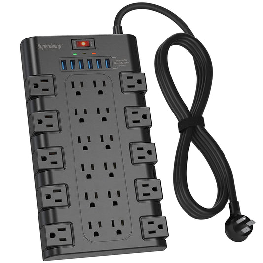 Power strip with 22 outlets and 6 USB ports, 6.5 ft cord