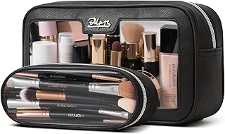 Clear travel cosmetic bag set with large skincare pouch