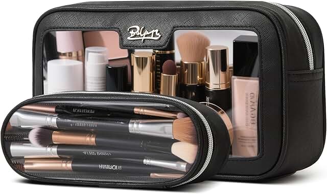 Clear travel cosmetic bag set with large skincare pouch