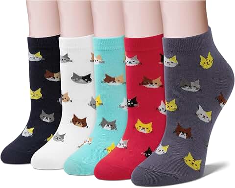 Five Pairs of Cute Animal Cotton Ankle Socks for Women