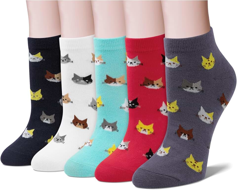 Five Pairs of Cute Animal Cotton Ankle Socks for Women