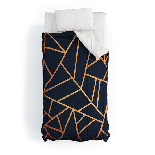 2021 Cotton Comforter, Twin, Elisabeth Fredriksson Copper and Midnight Navy Geo