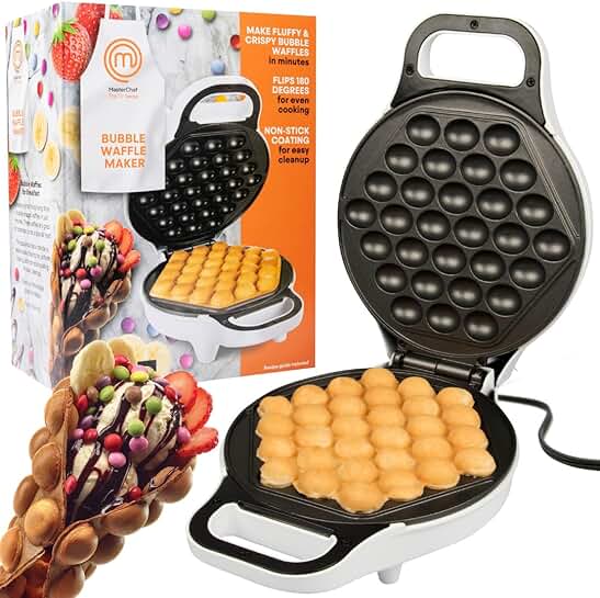Electric Bubble Waffle Maker with Recipe Guide