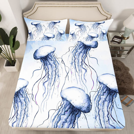 FittedSheet Queen,Ocean l BedSheets for Kids Boys Girls,H aii Beach BeddingSets Teens Cute Sea Animal BeddingDecorSet Aquarium Decor
