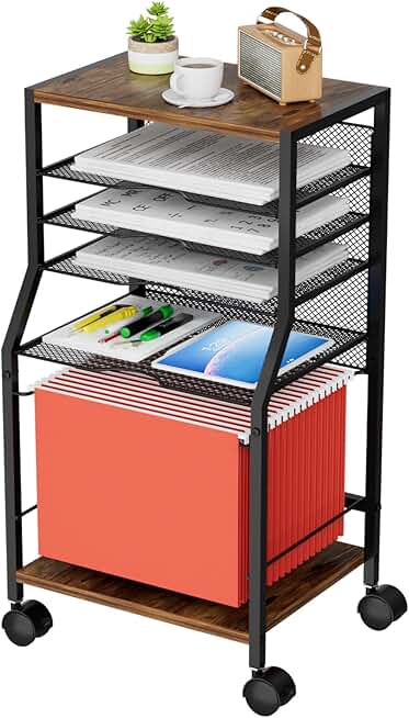6-Tier Rolling File Cart with Lockable Wheels