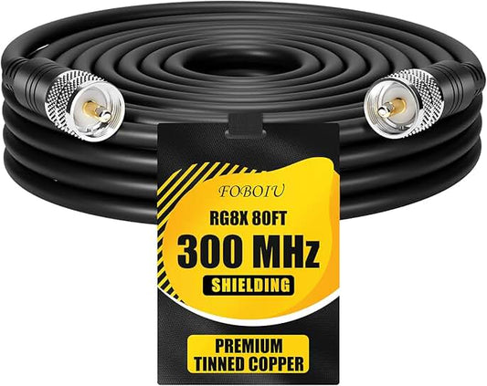 80 ft RG8x Coaxial Cable with UHF Male Connectors