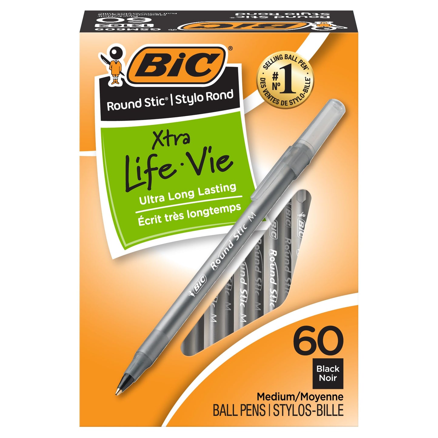 60 Black Ballpoint Pens with Long-Lasting Ink