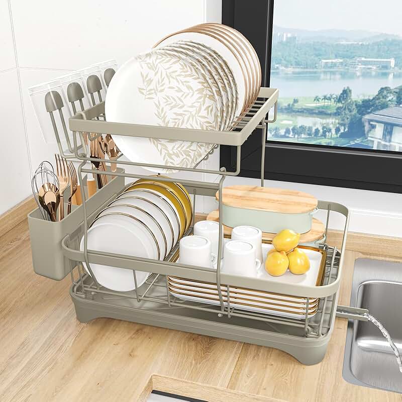 Large 2-Tier Dish Drying Rack with Utensil Holder