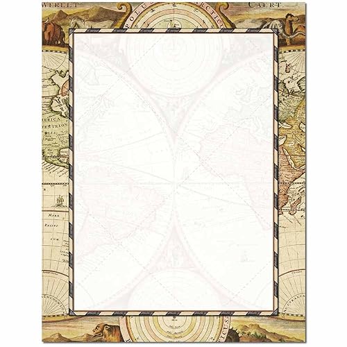 Old World Map Letterhead Paper, 25 Sheets