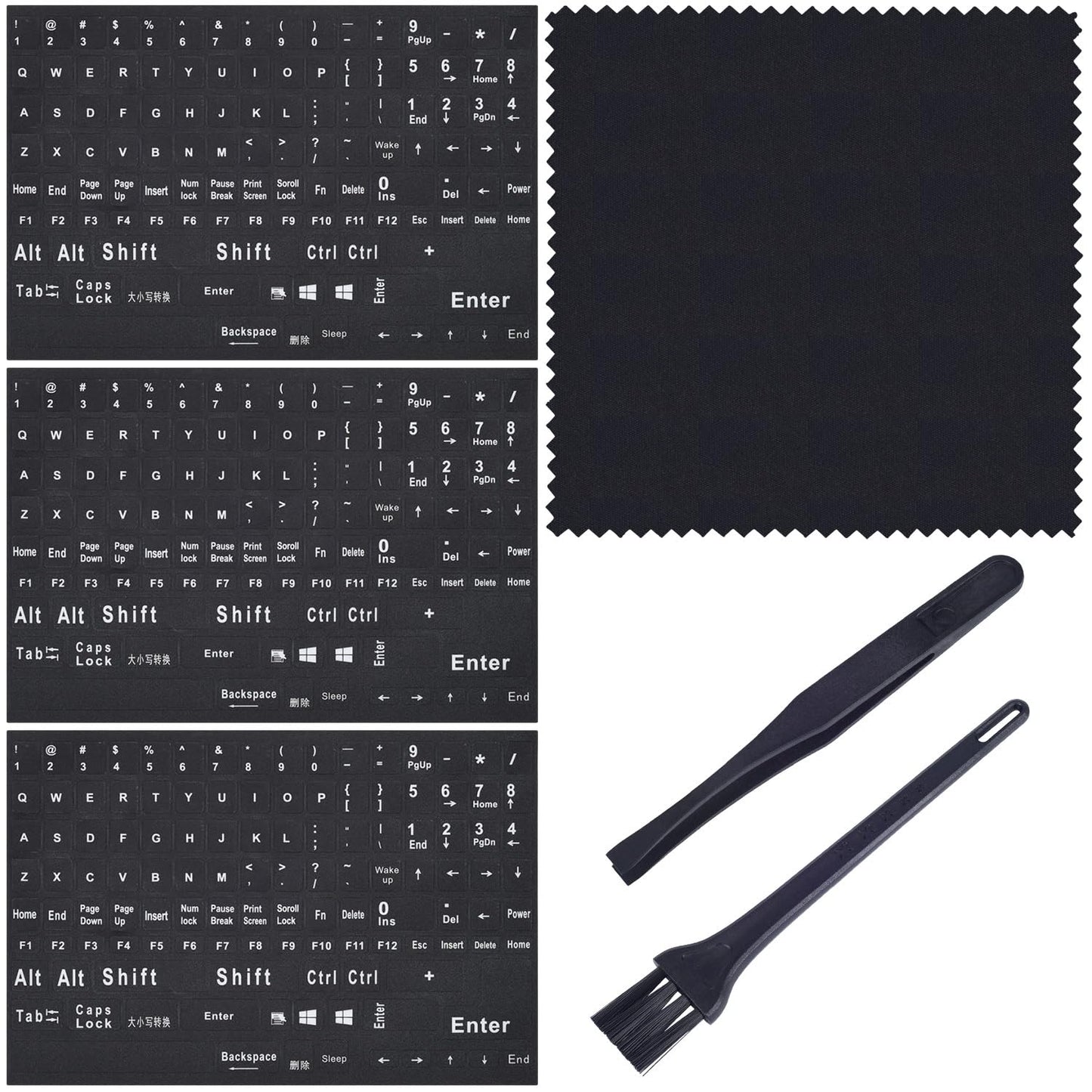 Full Size English Keyboard Letter Stickers with White Font