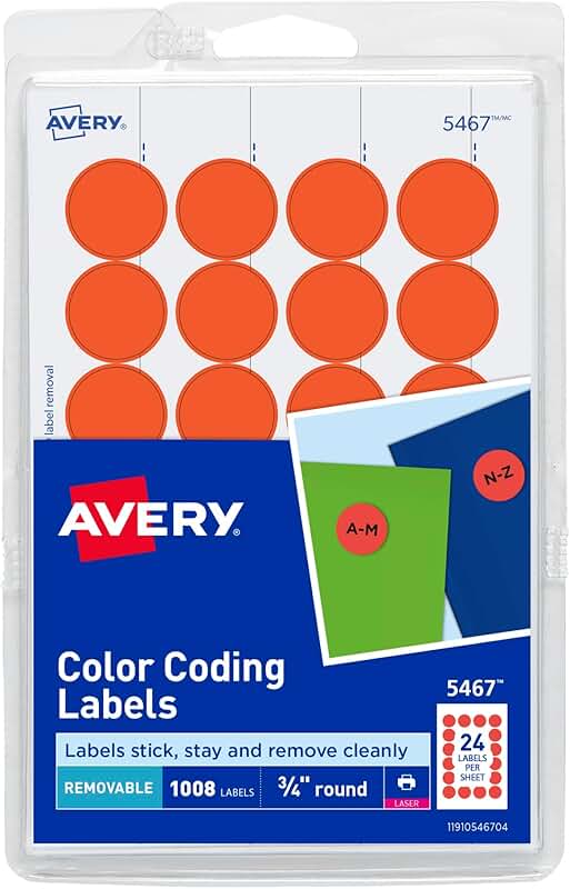 Removable Red-Orange Neon Labels, 0.75 Inch, 1008 Pack