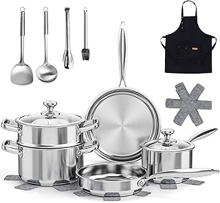 16-Piece Non-Toxic Stainless Steel Cookware Set with Steamer and Utensils